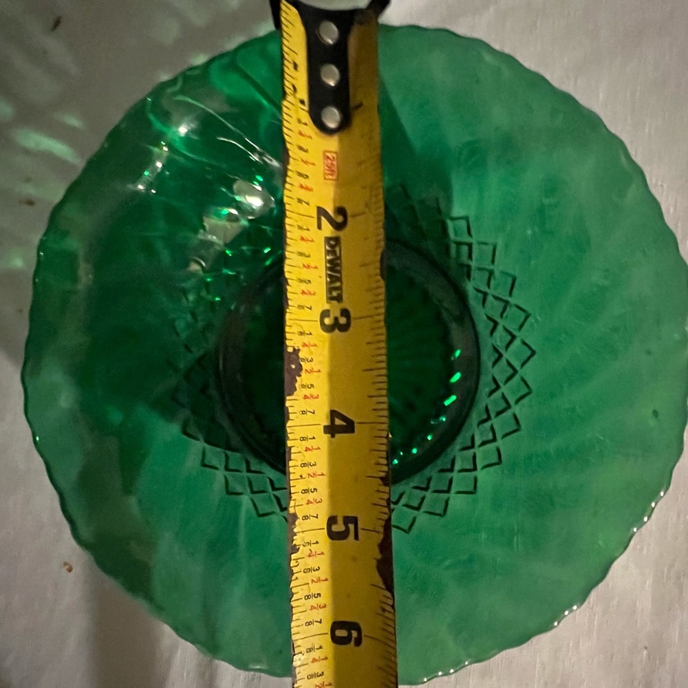 Anchor Hocking Emerald Green Glass Diamond Ruffle Candy Dish Bowl & Vanity tray - Picture 5 of 9